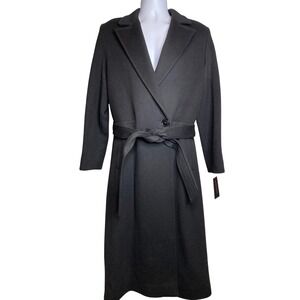 Sofia Cashmere Womens Black Wool Cashmere Blend Belted Trench Coat Size 10